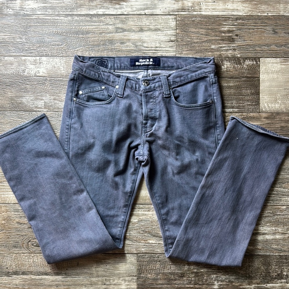 Rock & Republic, Agave Gray Straight Jeans Classic Style, Size 33